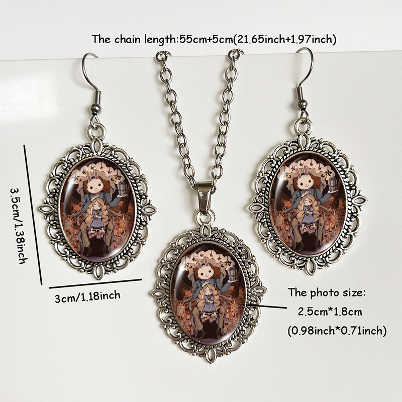 3pcs Dark Fairy Tale Rabbit Earrings Necklace Set